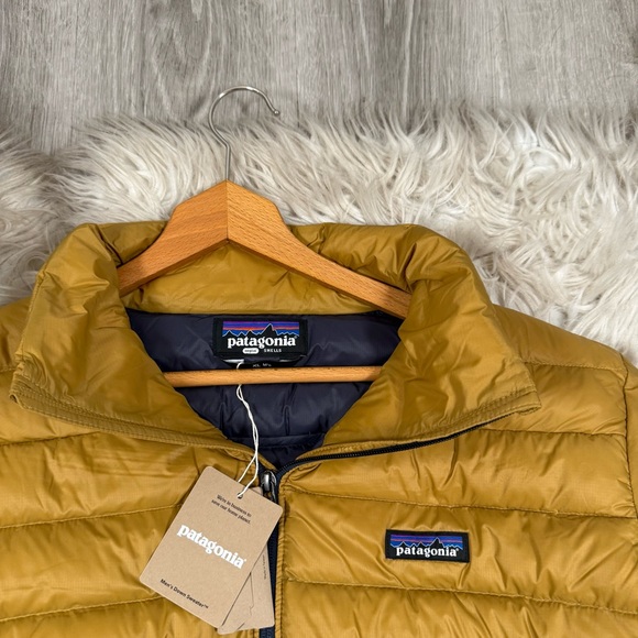 Patagonia Men’s Raptor‎ Brown Colorblock Down Sweater XL - Picture 5 of 13